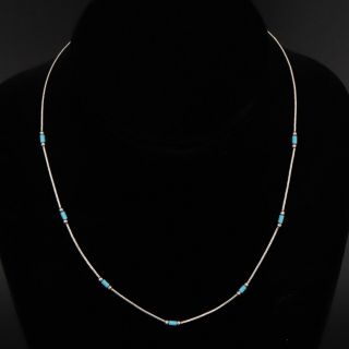 Vtg Sterling Silver - Navajo Turquoise Bead 16 " Liquid Silver Necklace - 2g