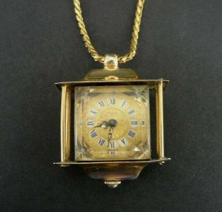 Endura Watch Pendant Vintage Gold Plate Chain Necklace Two Sided Clock Look