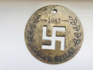 Antique German Wwii 1943 Adolf Hitler Brass Medallion Coin Pendant War Nazi