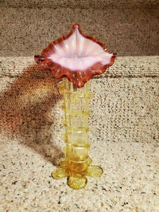 Antique Hand Blown Opalescent Ruffle Top Glass Vase 1800 