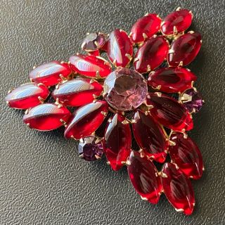 D&e Juliana Vintage Ruby Red Glass Flower Amethyst Rhinestone Brooch Pin 8