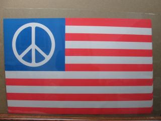 Vintage Black Light Poster Love Peace Flag 1970 