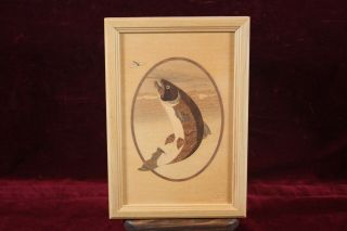 VINTAGE HUDSON RIVER INLAY SIGNED NELSON WOOD INLAY ART PICTURE TROUT 76 2