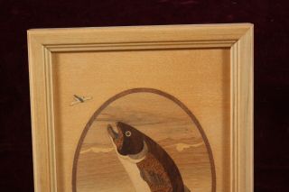 VINTAGE HUDSON RIVER INLAY SIGNED NELSON WOOD INLAY ART PICTURE TROUT 76 3
