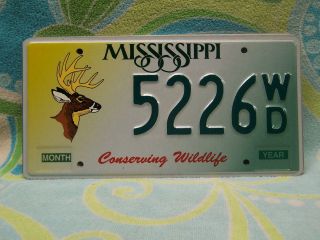 5226 Wd = 1998 Base Mississippi Buck Deer License Plate Wildlife Conservation