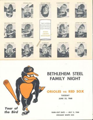 Baltimore Orioles Vs Boston Red Sox 6/25 1968 Bethlehem Steel Program