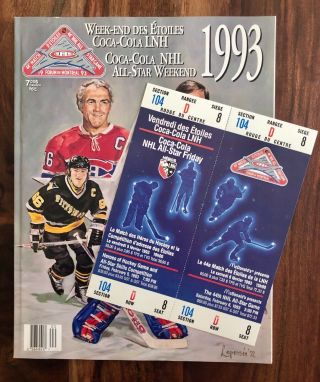 1993 Nhl All Star Game Program & Full Tickets - Montreal,  Qc - Gartner Mvp