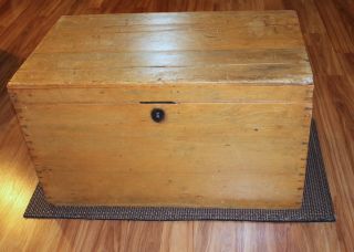 Vintage Large Solid Wood Primitive Rustic Swedish? Handled Storage Chest Trunk