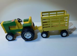 Vintage Tonka Farm Tractor (811002) And Trailer (55320) Green Yellow Metal Toy