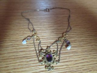Vintage Art Deco Necklace With Purple And Pink Stones