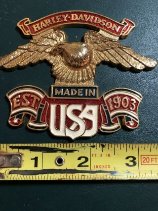 Harley Davidson Made In U S A 1903 Sissy Bar Emblem Brass W - Red White & Blue