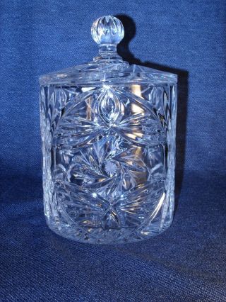 Polonia 24 Lead Cut Crystal Biscuit Jar Canister Star Pinwheel Poland Vguc
