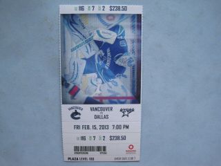 2012/13 Vancouver Canucks Vs Dallas Stars Nhl Hockey Ticket Stub Cory Schneider