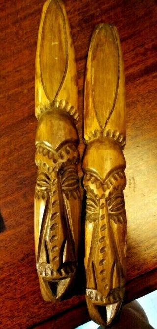 Vintage Carved Wooden Tribal Masks Set Of 2
