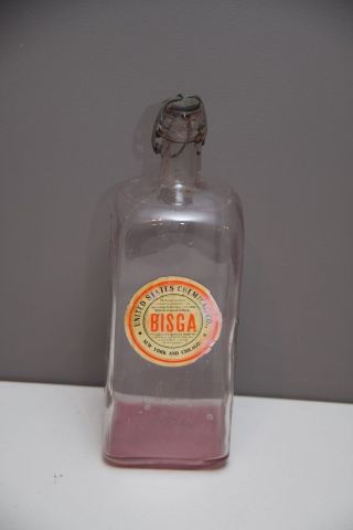 Antique Bisga Embalming Fluid Bottle W/ Label 56 Oz Us Chemical Co Oddities