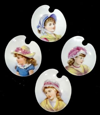 Set Of 4 Antique Hand Painted Limoges Porcelain Victorian Beauty Butter Pat