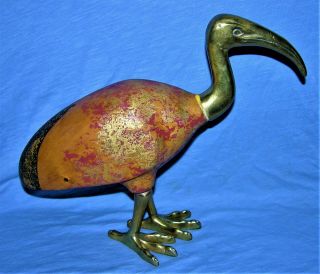 Vintage Medium Sarreid Ltd.  Italy Wood And Brass Hand Carved Ibis/bird