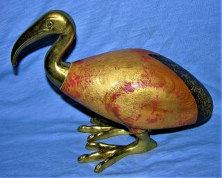 Vintage Small Sarreid Ltd.  Italy Wood And Brass Hand Carved Ibis/bird