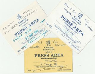 Sheffield United V Chelsea: Three Vintage Stamford Bridge Media Press Passes