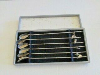Set Of 6 Sterling Silver Japan Bamboo Shaped Handle Spoon/straws Charms Vtg Box