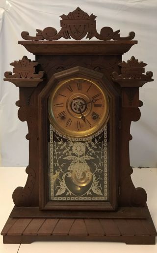 Antique Victorian Walnut Parlor Mantel Shelf Clock W/alarm/ Not Working/as Is