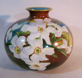 Antique American Belleek Willets Bulbous Vase Hand Painted Dogwood Flowers C1900