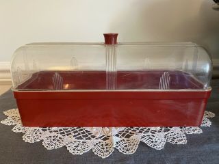 Vintage Red And Clear Plastic Single Loaf Bread Box Container With Lid