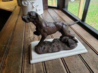 Vintage Bronze Setter Hunting Dog Sculpture By Victor Hayton 1970 
