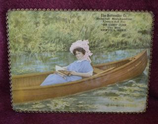 Antique Chain Picture Print Lovely Victorian Gal In Canoe Bertha Minnesota