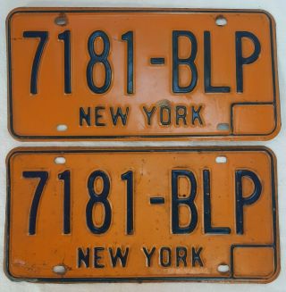 Vintage York Ny 2 License Plates 1973 - 86 Yellow Blue 7181 - Blp
