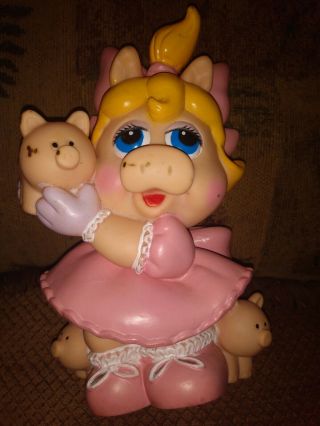 Vintage Baby Miss Piggy 1989 Piggy Bank Jim Hensons Muppet Babies - 9 1/2”
