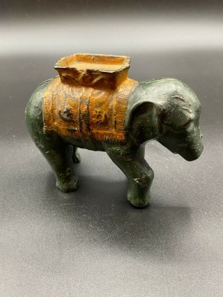 Vintage Cast Iron Bank Elephant With Howdah Old Paint