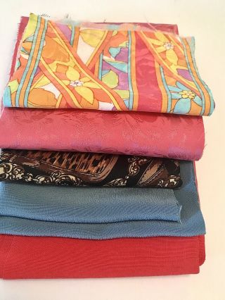 Usa Vintage Silk Remnants For Crafting 6 Pc Multi Colors Sizes From 7 - 3/4”to26”