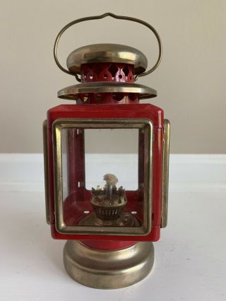 Vintage Carriage Red Metal Kerosene Oil Lantern 8”