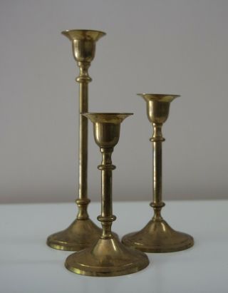 Vintage Brass Candlestick Holders Set Of 3 Made In India Gold