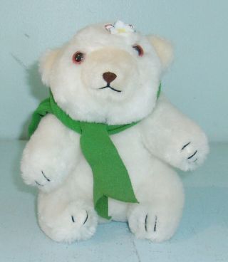Vintage 1979 Russ Berrie Polo Plush Stuffed Polar Bear Toy W/ Scarf & Flower 7 "