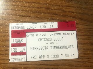 1998 Nba Chicago Bulls 4/3/98 Ticket Stub Jordan Last Season 40 Pts Last Dance