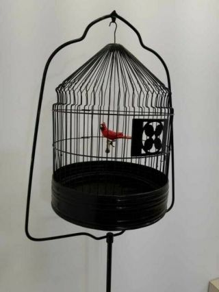 Antique Vintage Hanging Bird Cage with Metal Stand and decorative Bird 3
