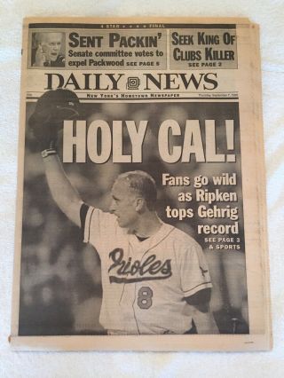 Cal Ripken “holy Cal” Daily News Newspaper: September 7 1995