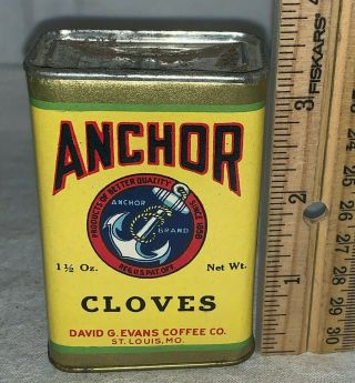 Antique Anchor Cloves Spice Tin David G Evans Coffee Co St Louis Mo Can Grocery