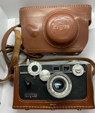 Vintage Argus 35mm Film Camera “the Brick” 50mmf/3.  5 Lens - Top Grain Cowhide Case