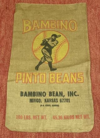Babe Ruth Bambino Pinto Beans Burlap Sack York Yankees Vintage