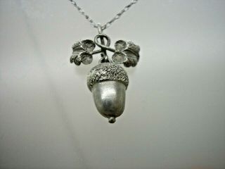 Antique Victorian Silver Acorn Oak Leaf Pendant & Chain