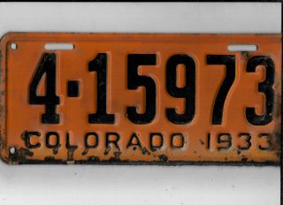 Colorado Passenger 1933 License Plate " 4 - 15973 "