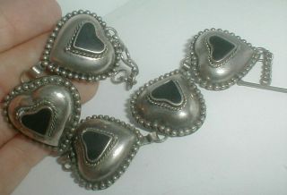 Southwest Vintage Caviar Frame Puffy Heart Link Bracelet Inlay Black See All
