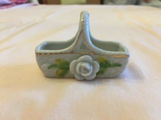 Vintage Miniature China Basket With Rose,  Made In Occupied Japan