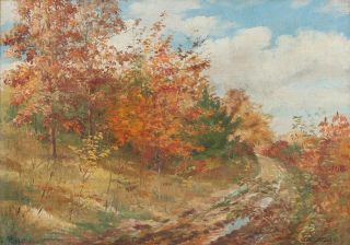 Antique J.  Woodley Gosling American England Autumn Landscape Oil Painting 3