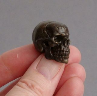 Small Ww1 Vintage Solid Bronze Miniature Skull Death Head Memento Mori Miniature