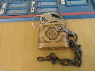 Antique/vintage Yale 850 Ordnance Padlock W/key,  Chain,  2141 B
