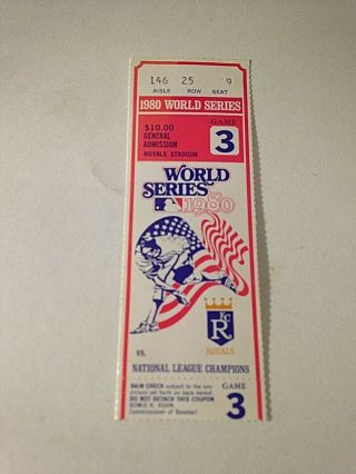 1980 World Series Game 3 Ticket Stub - Philadelphia Phillies Vs,  Kc Royals